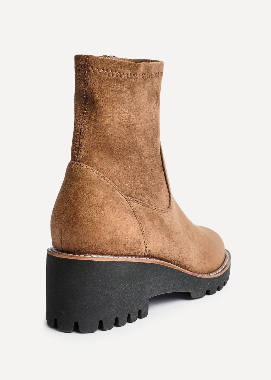 Linzi Trish Sand Faux Suede Wedged Heel Ankle Boot