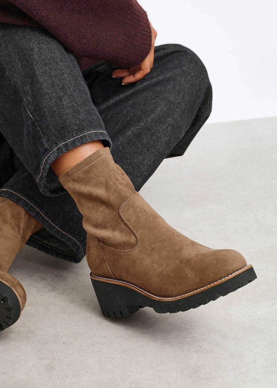 Linzi Trish Sand Faux Suede Wedged Heel Ankle Boot