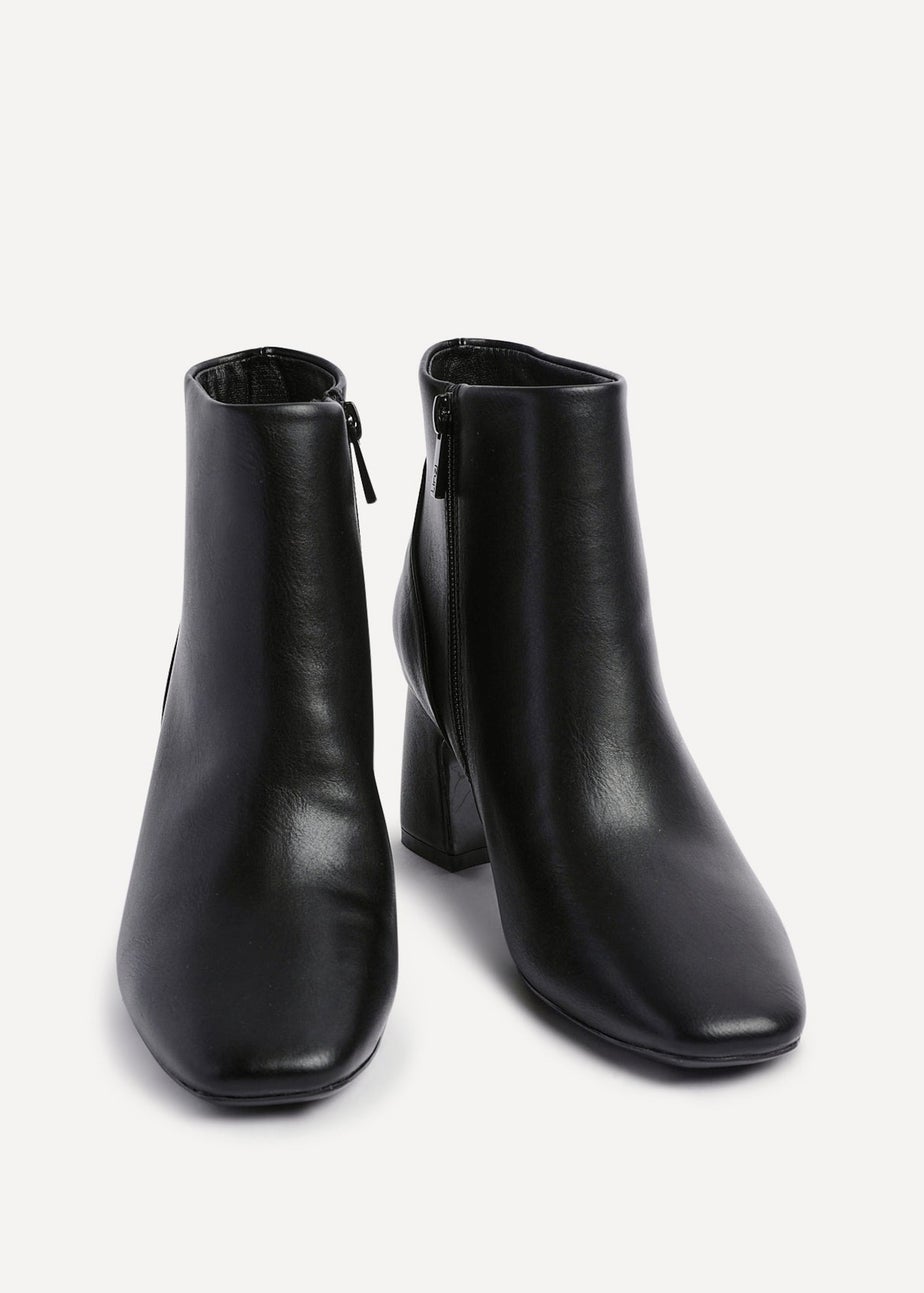 Linzi Cove Black Faux Leather Soft Square Toe Block Heel Ankle Boot