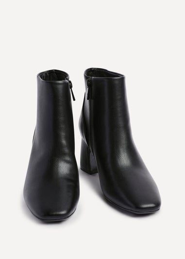 Linzi Cove Black Faux Leather Soft Square Toe Block Heel Ankle Boot