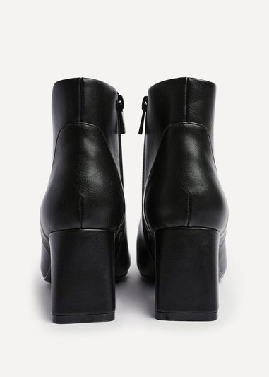 Linzi Cove Black Faux Leather Soft Square Toe Block Heel Ankle Boot