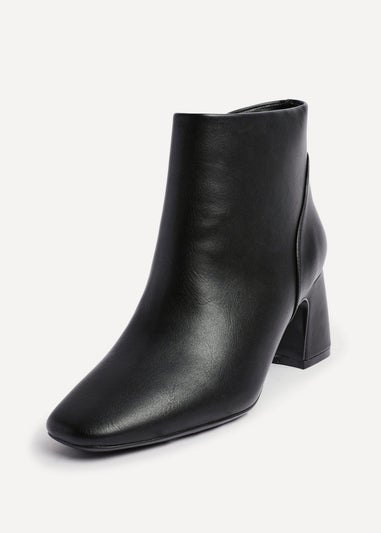 Linzi Cove Black Faux Leather Soft Square Toe Block Heel Ankle Boot