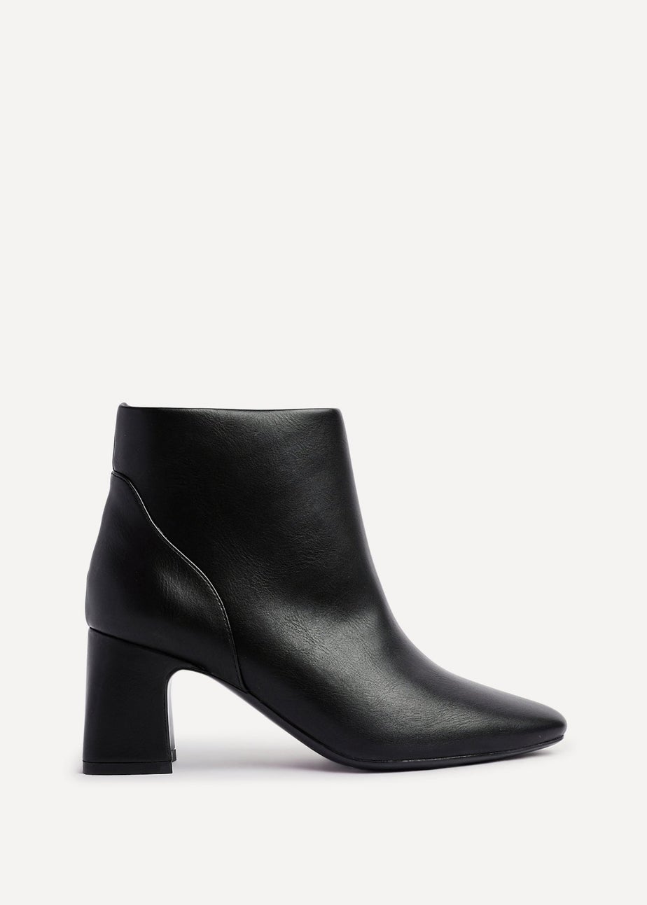 Linzi Cove Black Faux Leather Soft Square Toe Block Heel Ankle Boot