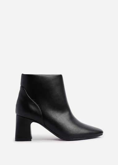 Linzi Cove Black Faux Leather Soft Square Toe Block Heel Ankle Boot