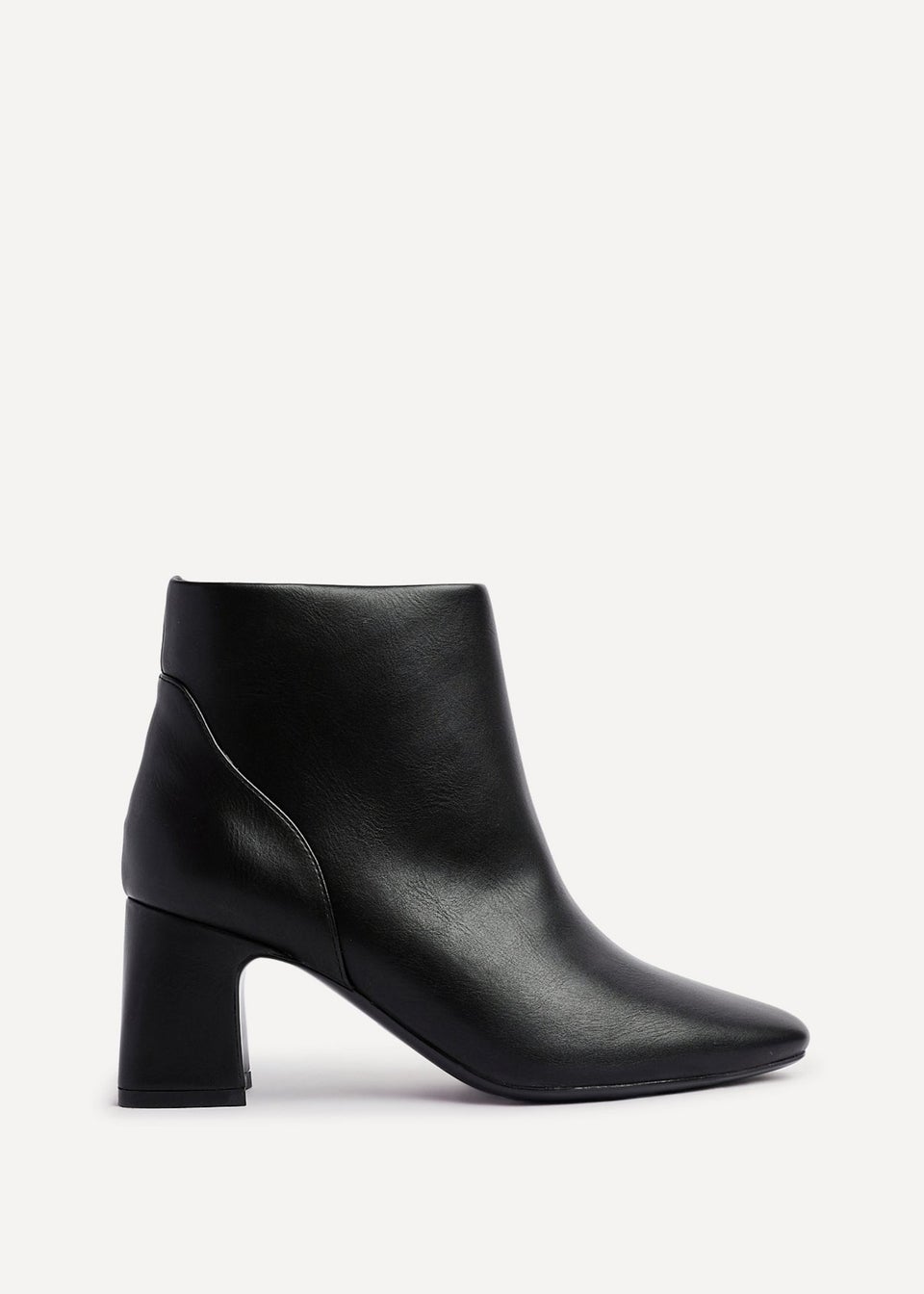 Linzi Cove Black Faux Leather Soft Square Toe Block Heel Ankle Boot