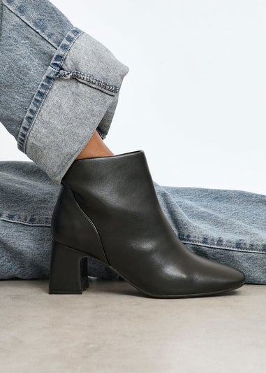 Linzi Cove Black Faux Leather Soft Square Toe Block Heel Ankle Boot