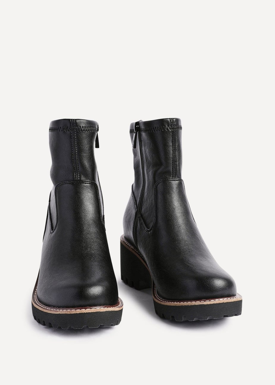 Linzi Pulse Wide Fit Black Faux Leather Wedged Heel Ankle Boot