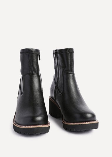 Linzi Pulse Wide Fit Black Faux Leather Wedged Heel Ankle Boot