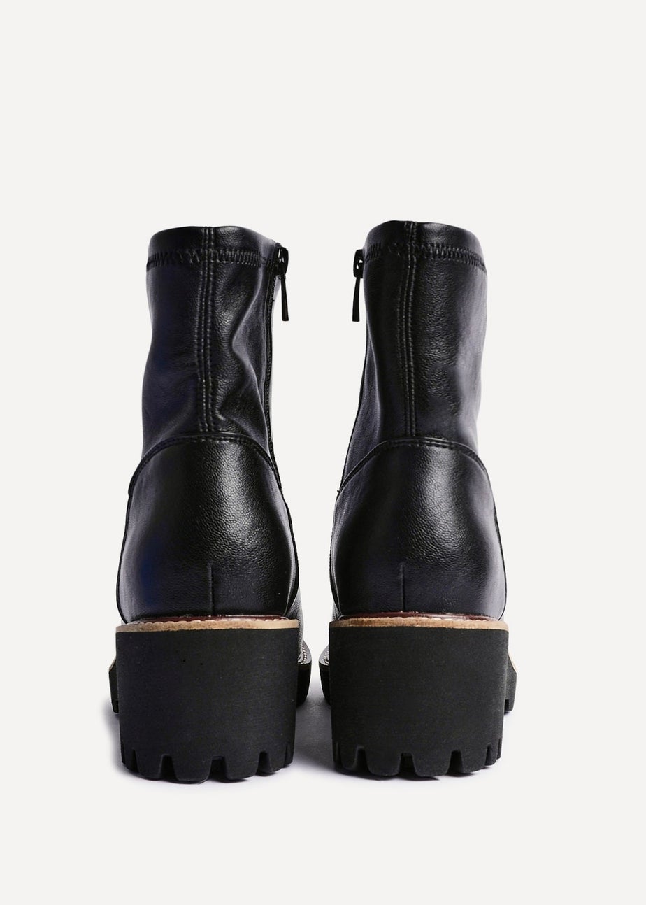 Linzi Pulse Wide Fit Black Faux Leather Wedged Heel Ankle Boot