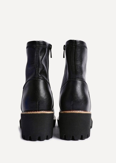 Linzi Pulse Wide Fit Black Faux Leather Wedged Heel Ankle Boot