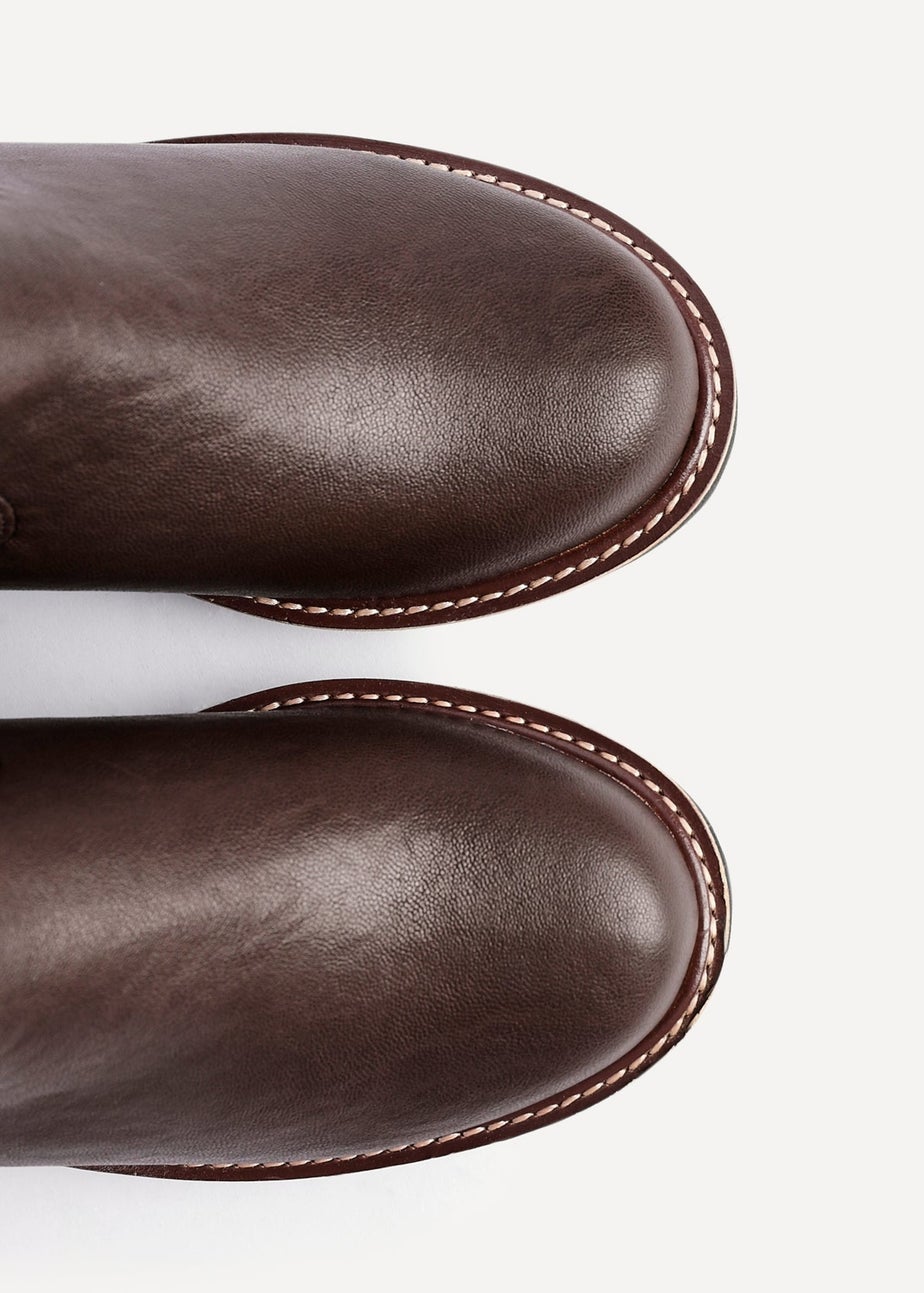 Linzi Pulse Wide Fit Brown Faux Leather Wedged Heel Ankle Boot