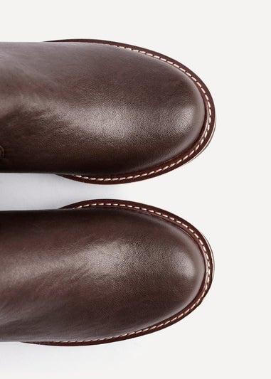 Linzi Pulse Wide Fit Brown Faux Leather Wedged Heel Ankle Boot