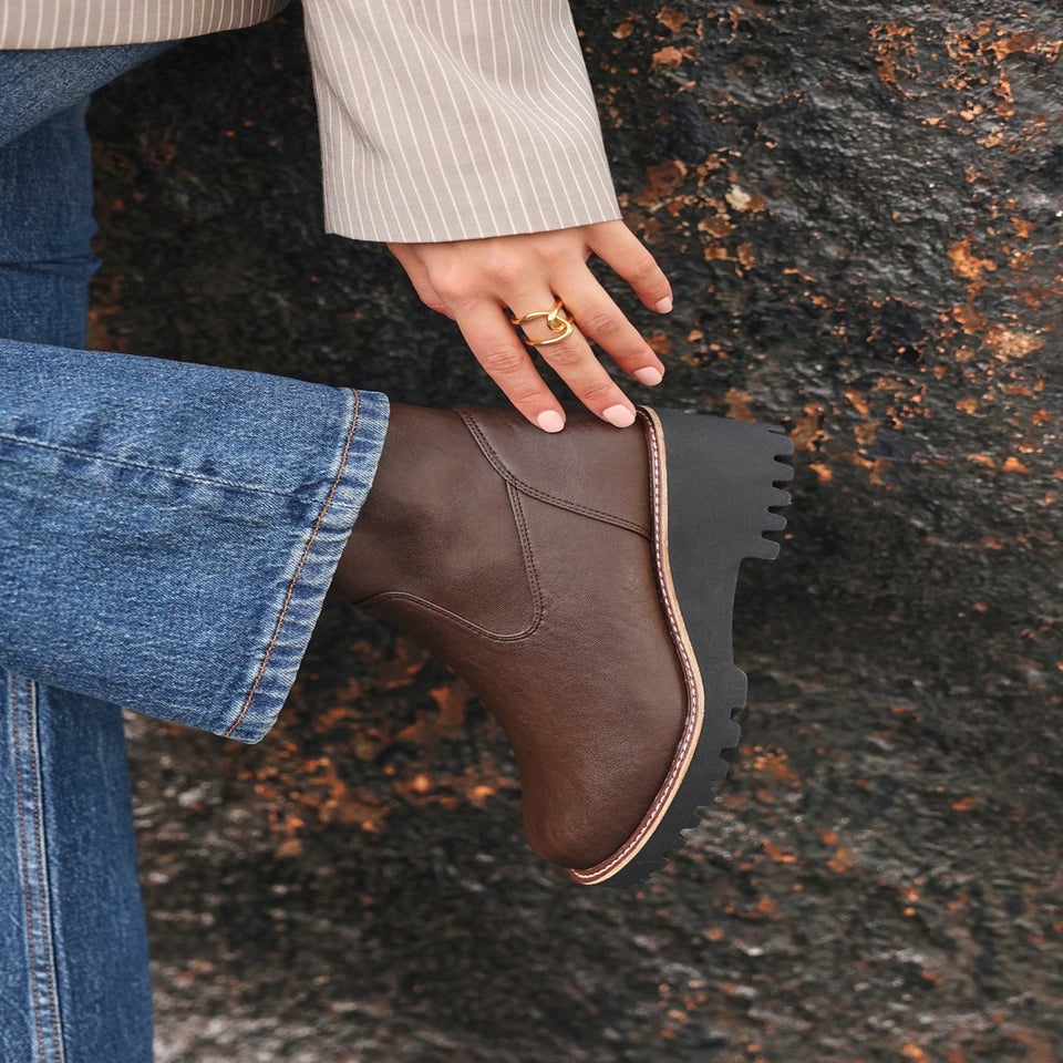 Linzi Pulse Wide Fit Brown Faux Leather Wedged Heel Ankle Boot