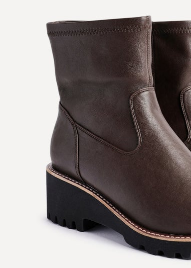 Linzi Pulse Wide Fit Brown Faux Leather Wedged Heel Ankle Boot