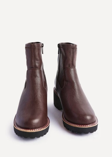 Linzi Pulse Wide Fit Brown Faux Leather Wedged Heel Ankle Boot