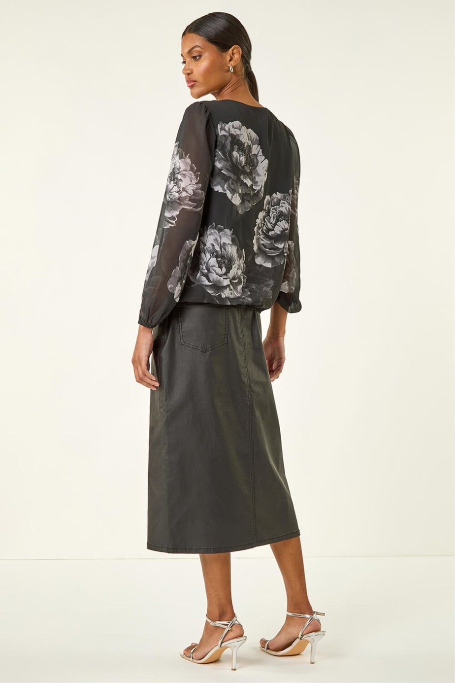 Roman Grey Floral Print Sequin Top