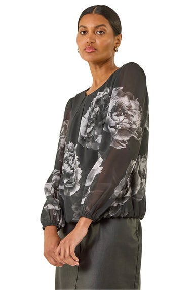 Roman Grey Floral Print Sequin Top