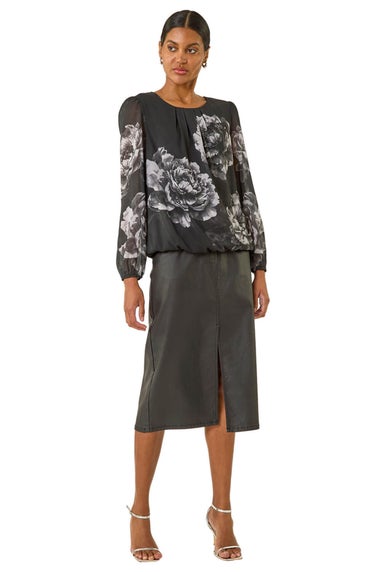 Roman Grey Floral Print Sequin Top