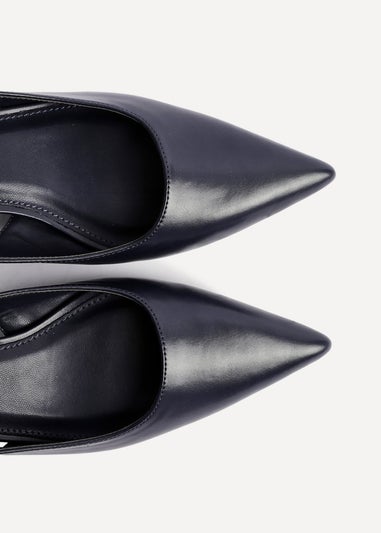 Linzi Elvira Navy Faux Leather Slingback Kitten Court Heels