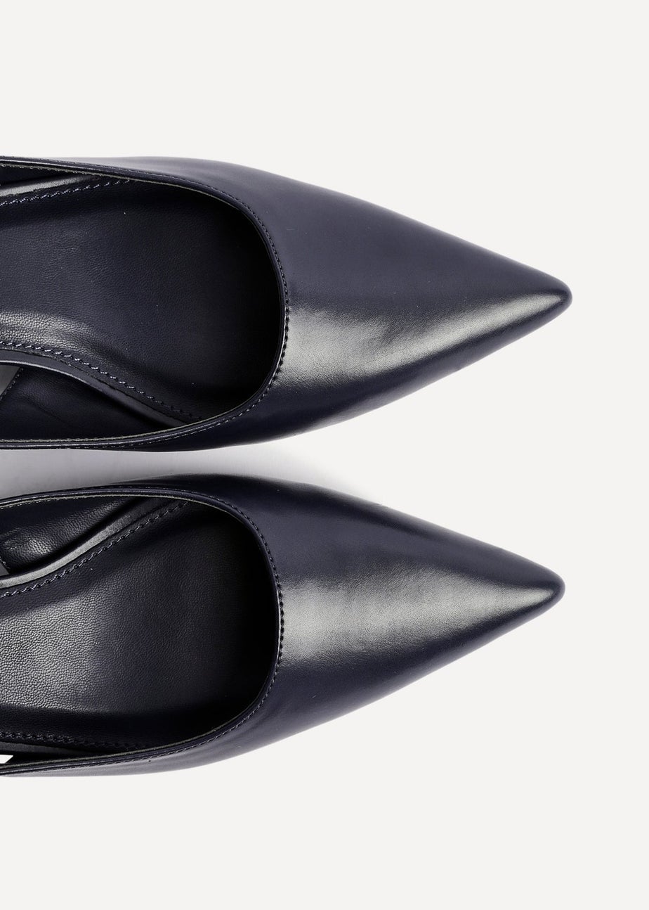 Linzi Elvira Navy Faux Leather Slingback Kitten Court Heels