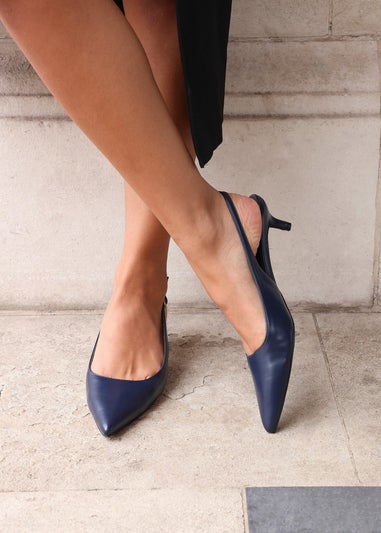 Linzi Elvira Navy Faux Leather Slingback Kitten Court Heels