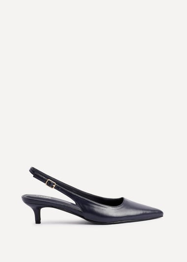 Linzi Elvira Navy Faux Leather Slingback Kitten Court Heels