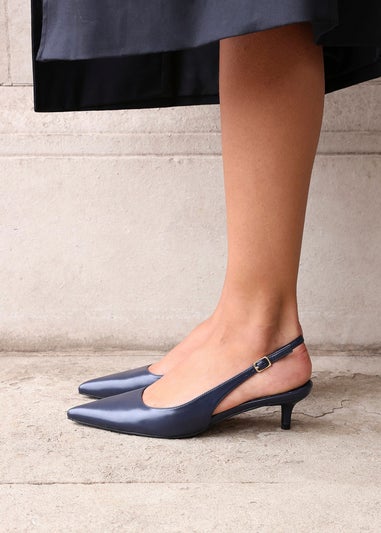 Linzi Elvira Navy Faux Leather Slingback Kitten Court Heels