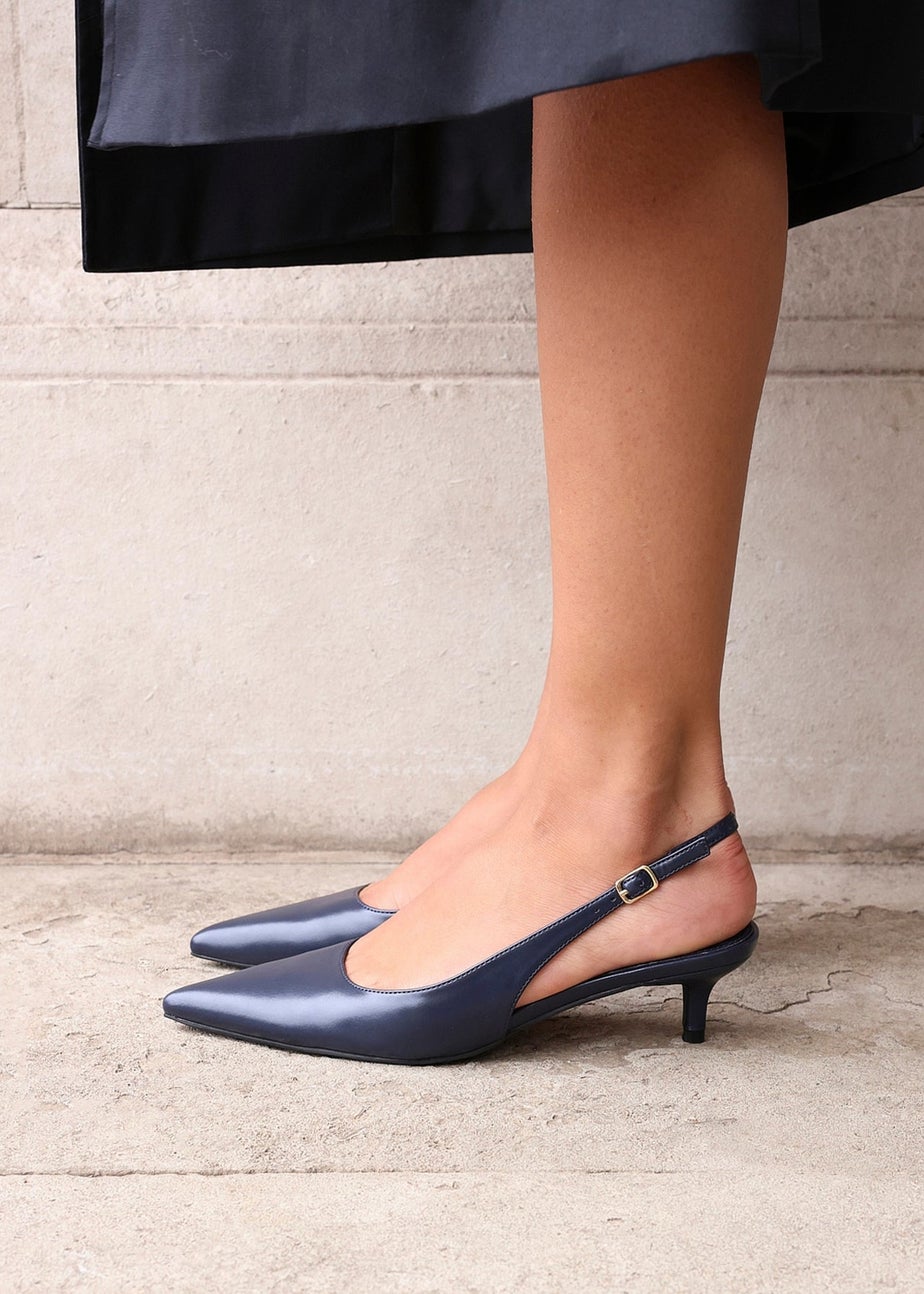 Linzi Elvira Navy Faux Leather Slingback Kitten Court Heels