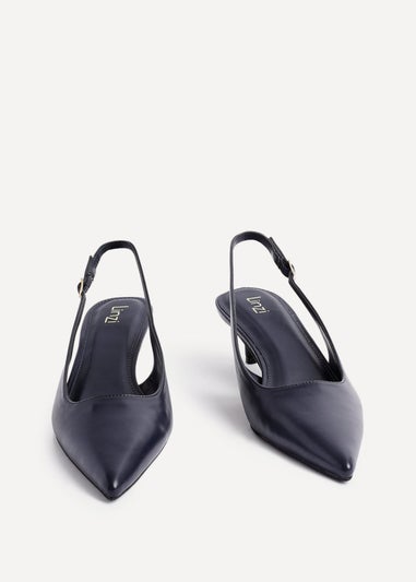 Linzi Elvira Navy Faux Leather Slingback Kitten Court Heels