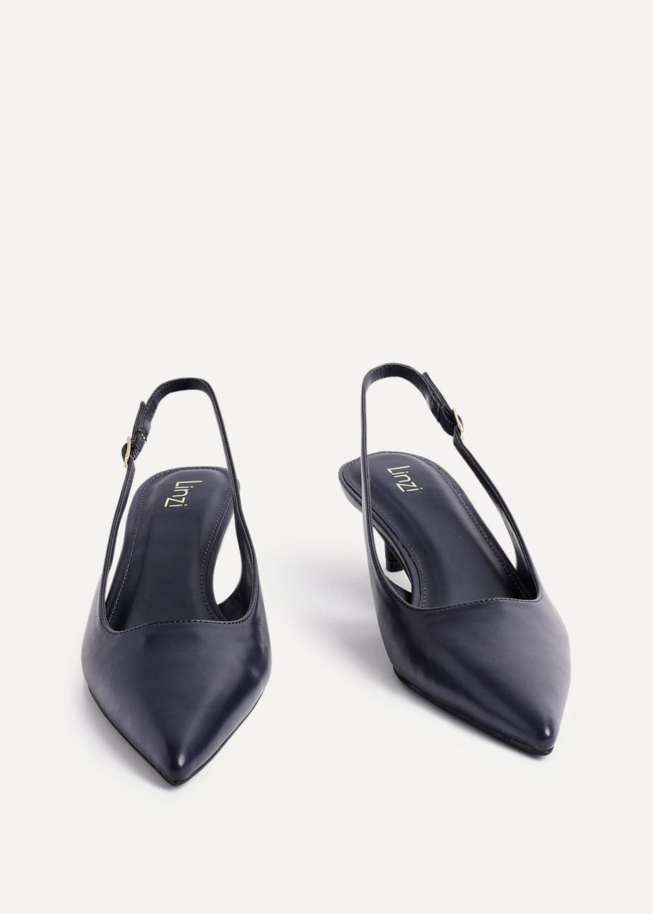 Linzi Elvira Navy Faux Leather Slingback Kitten Court Heels