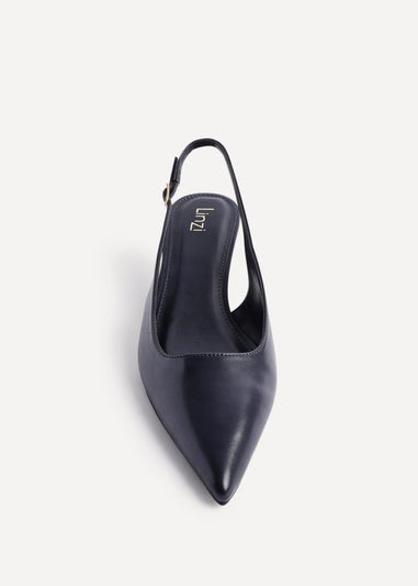 Linzi Elvira Navy Faux Leather Slingback Kitten Court Heels