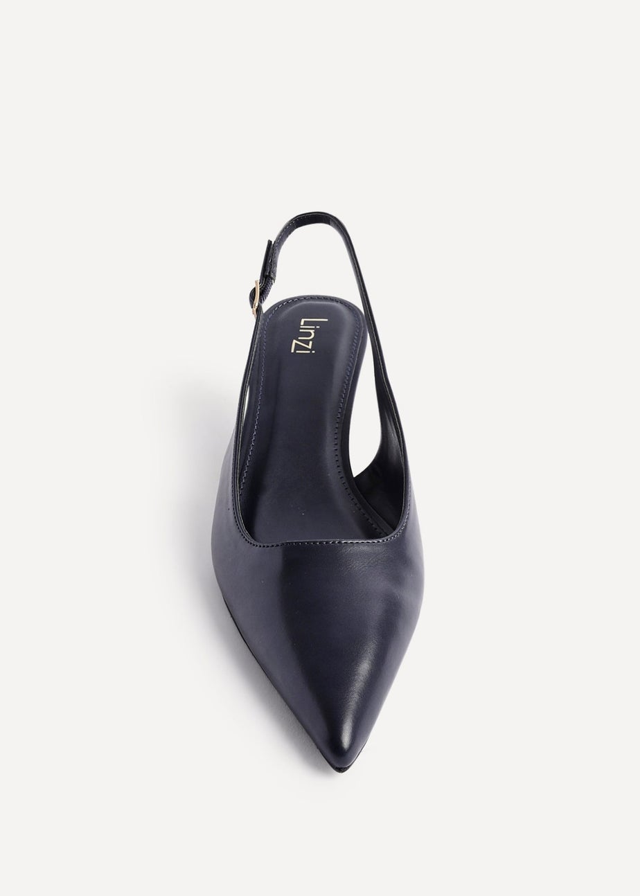 Linzi Elvira Navy Faux Leather Slingback Kitten Court Heels
