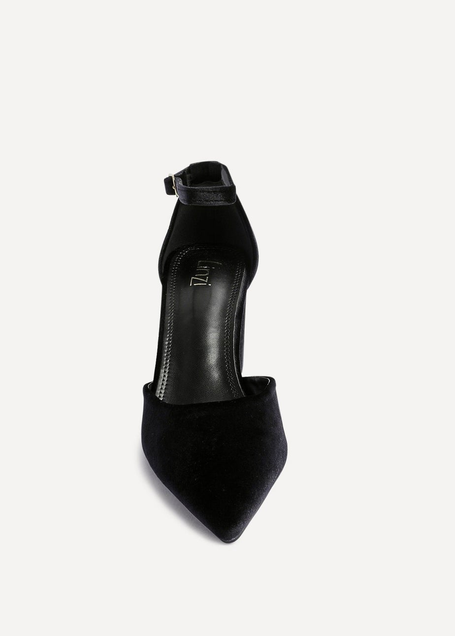 Linzi Glam Black Velvet Pointed Block Heel Courts