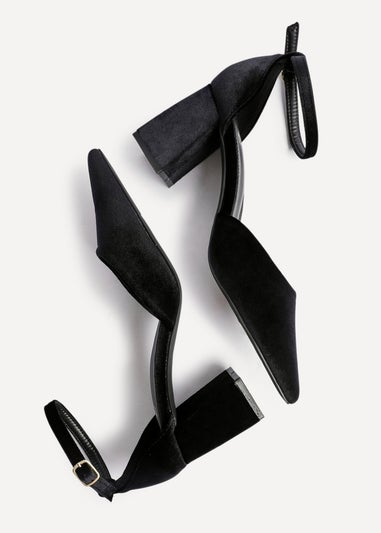 Linzi Glam Black Velvet Pointed Block Heel Courts
