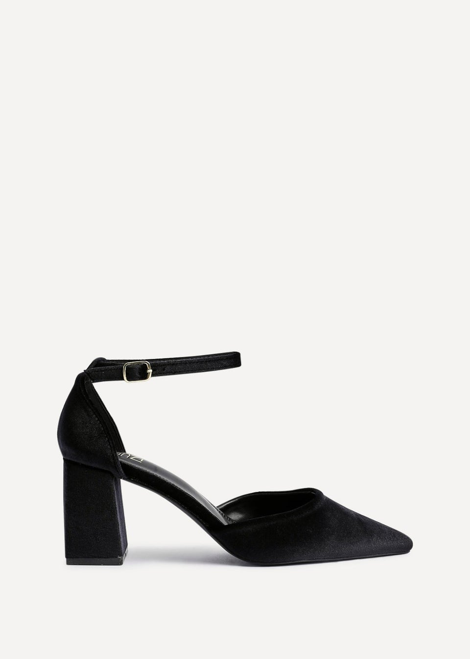 Linzi Glam Black Velvet Pointed Block Heel Courts