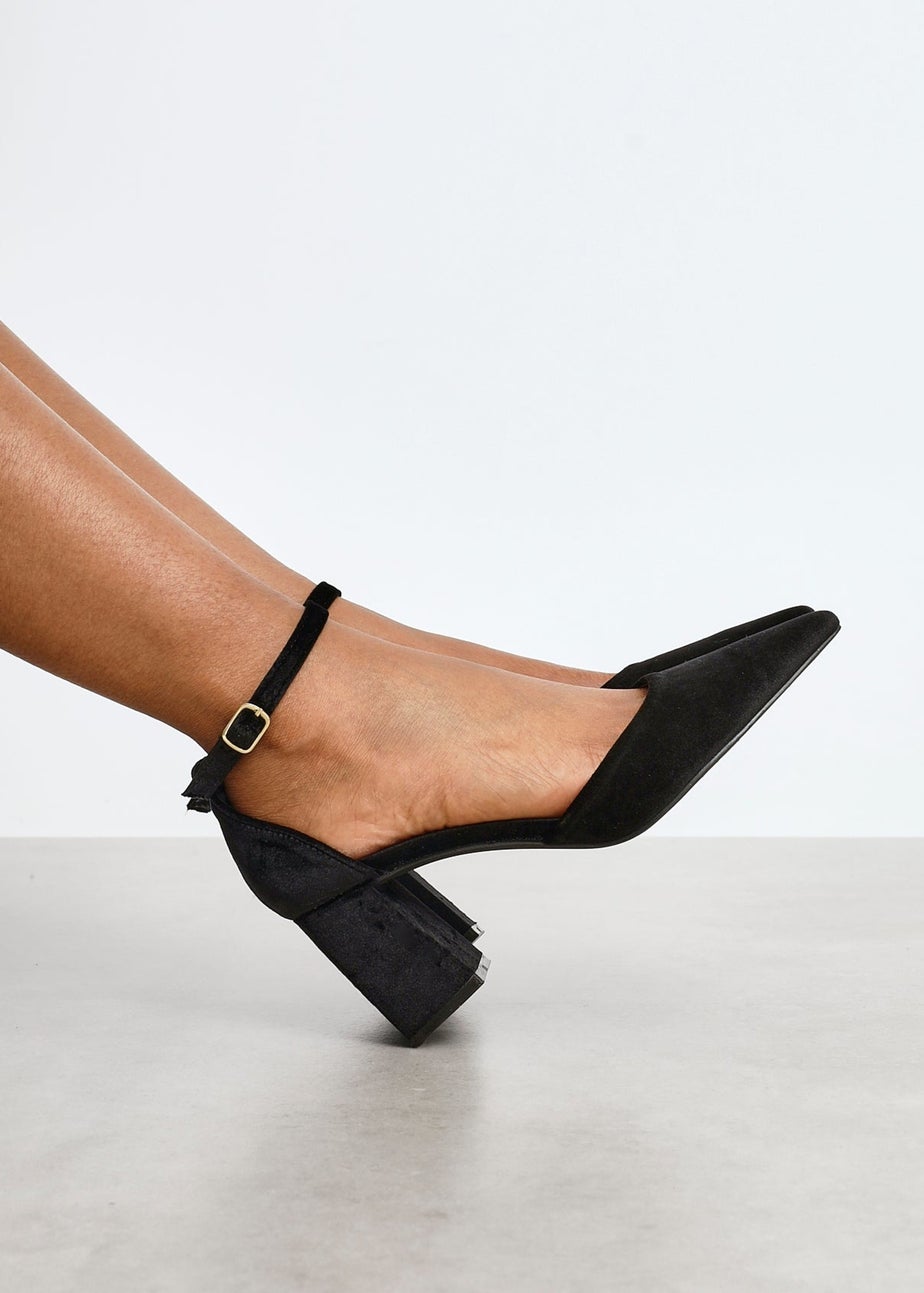 Linzi Glam Black Velvet Pointed Block Heel Courts