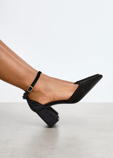 Linzi Glam Black Velvet Pointed Block Heel Courts