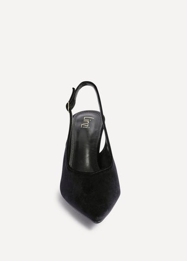 Linzi Finesse Black Velvet Pointed Slingback Stiletto Court Heels