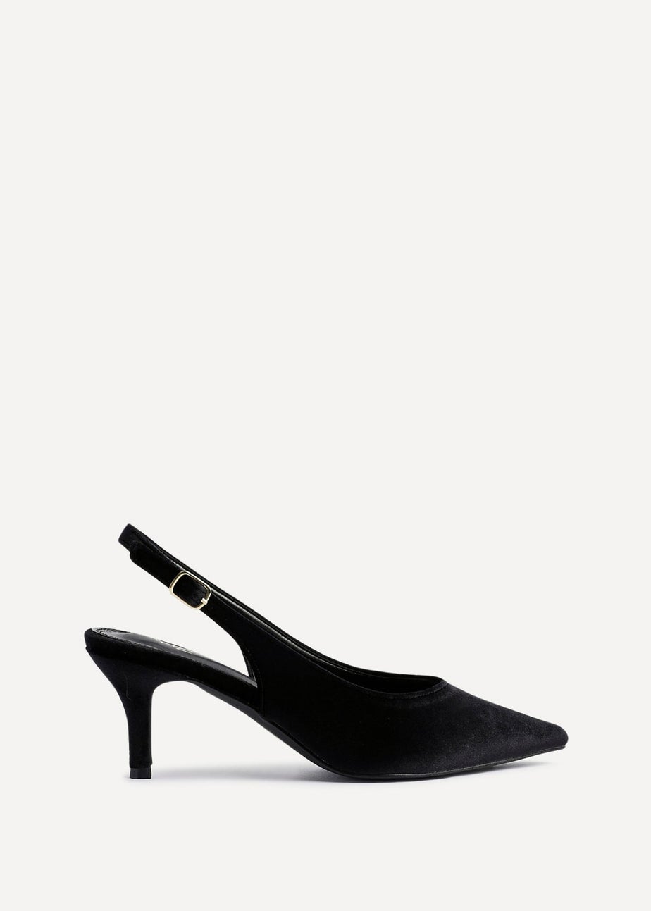 Linzi Finesse Black Velvet Pointed Slingback Stiletto Court Heels