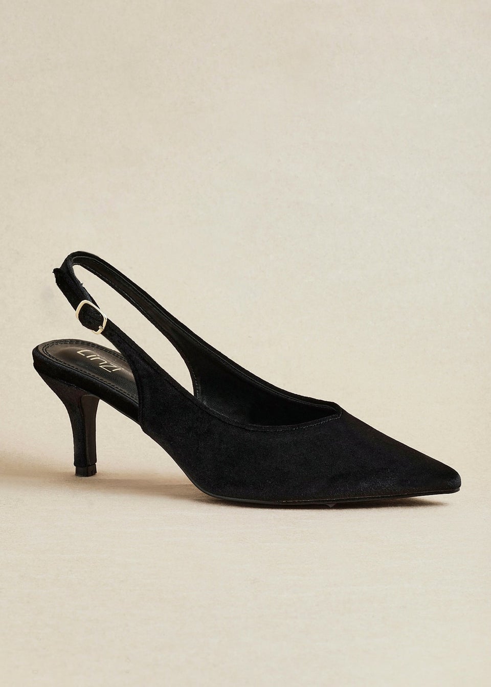 Linzi Finesse Black Velvet Pointed Slingback Stiletto Court Heels
