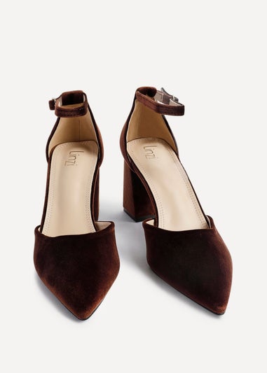 Linzi Glam Brown Velvet Pointed Block Heel Courts