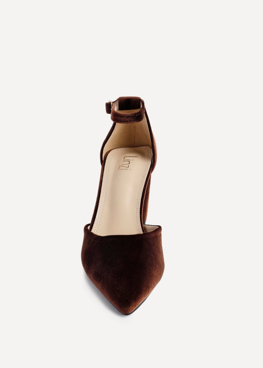 Linzi Glam Brown Velvet Pointed Block Heel Courts