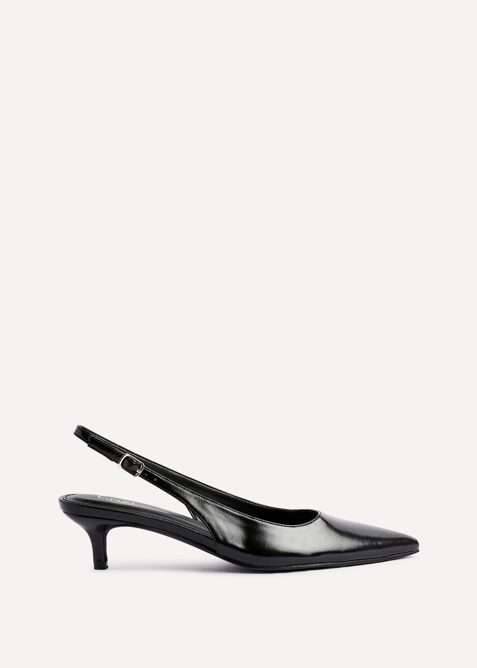 Linzi Elvira Black Faux Leather Slingback Kitten Court Heels