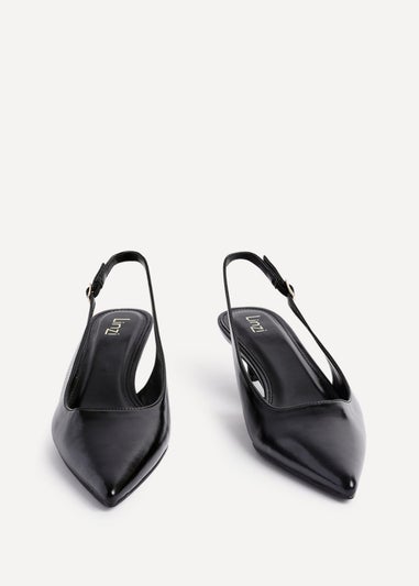 Linzi Elvira Black Faux Leather Slingback Kitten Court Heels