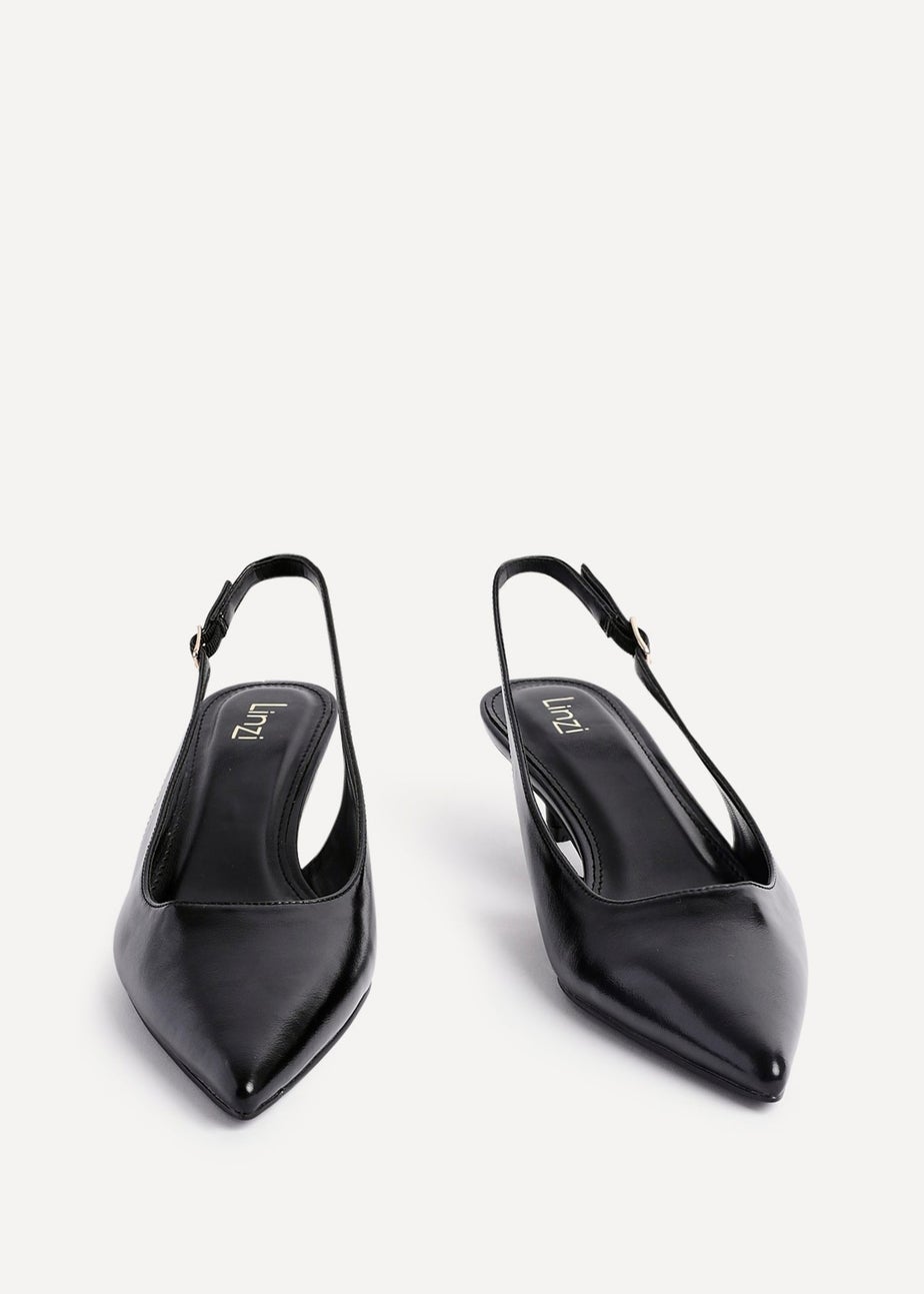 Linzi Elvira Black Faux Leather Slingback Kitten Court Heels