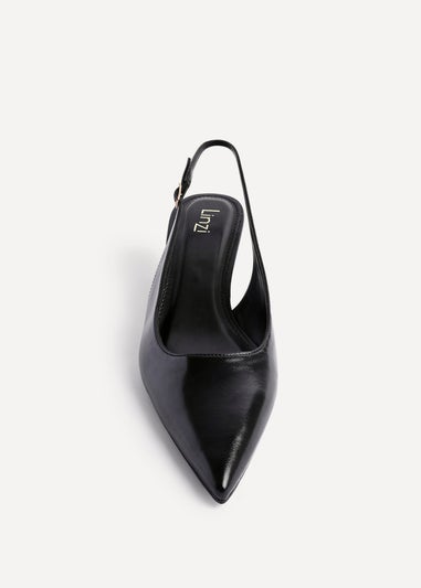 Linzi Elvira Black Faux Leather Slingback Kitten Court Heels