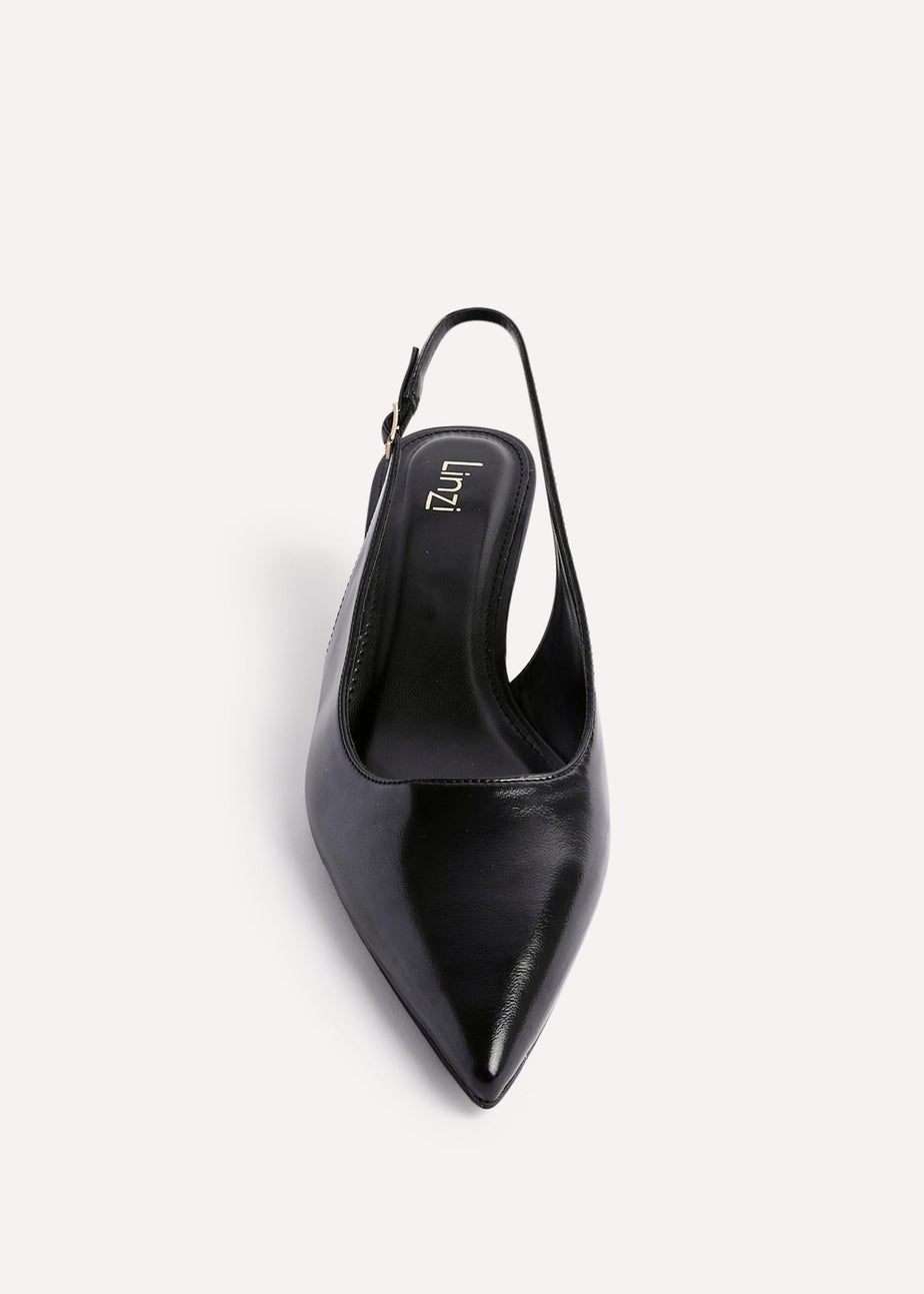 Linzi Elvira Black Faux Leather Slingback Kitten Court Heels