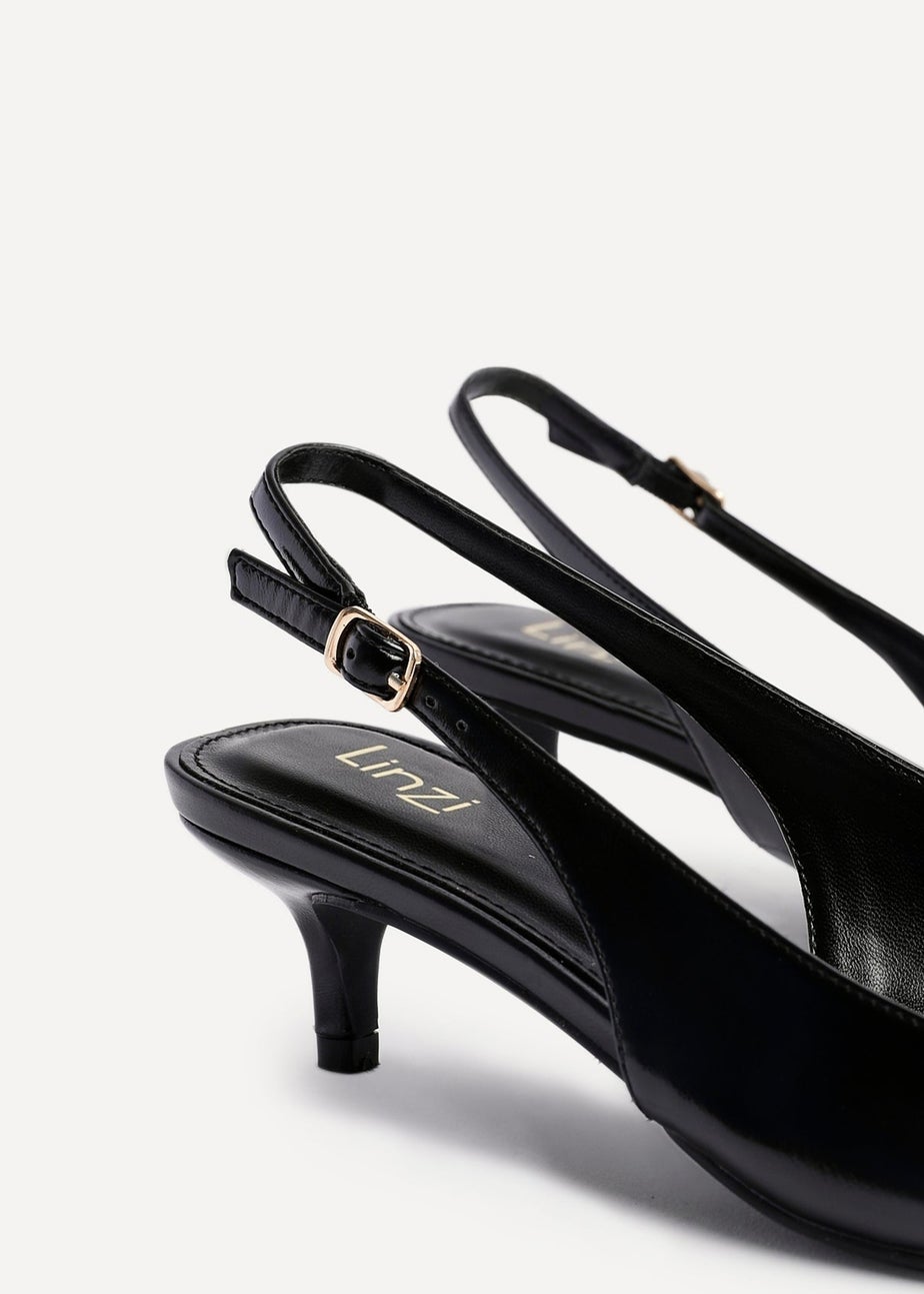Linzi Elvira Black Faux Leather Slingback Kitten Court Heels