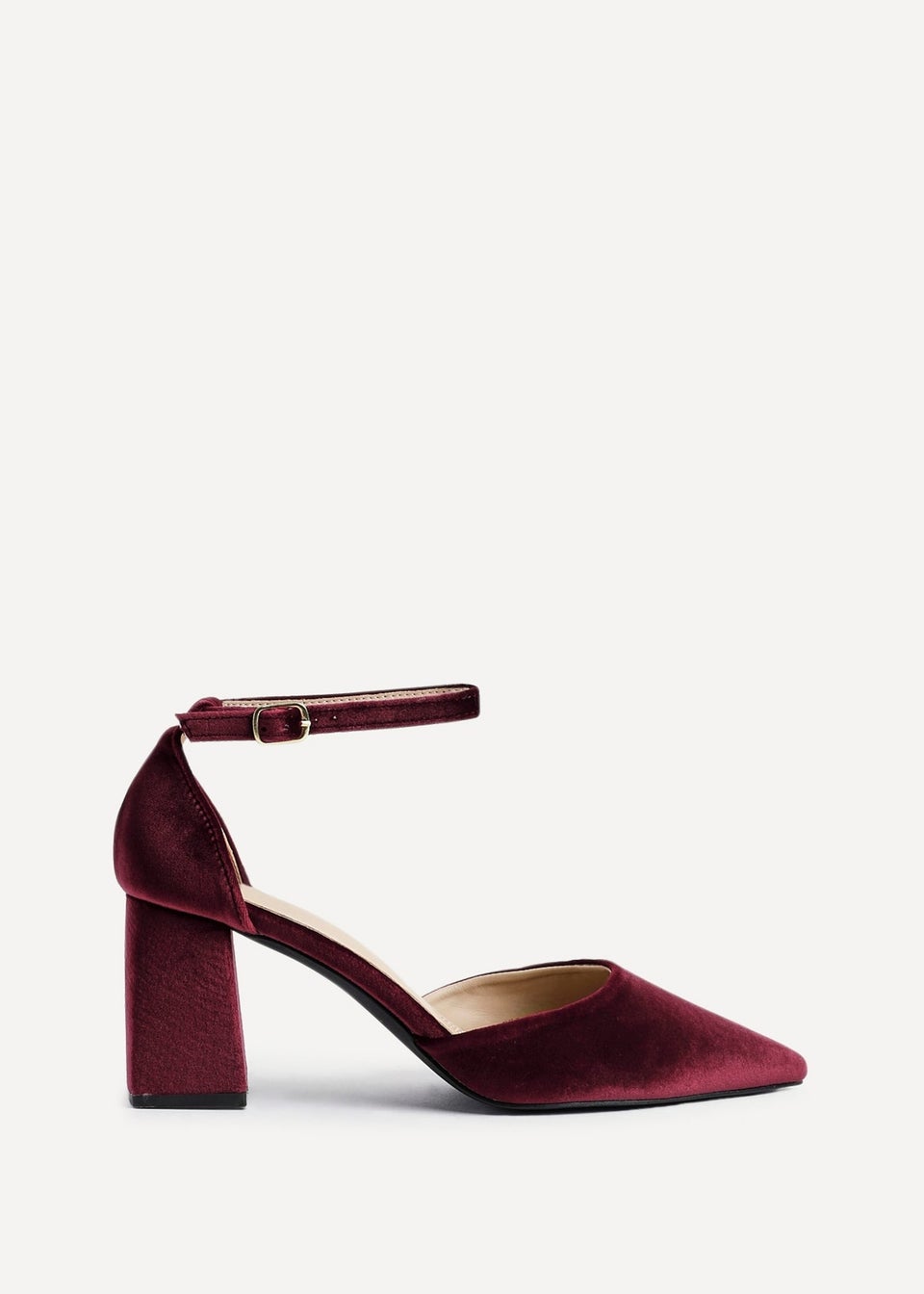 Linzi Glam Burgundy Velvet Pointed Block Heel Courts