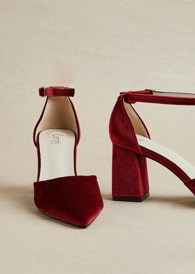Linzi Glam Burgundy Velvet Pointed Block Heel Courts